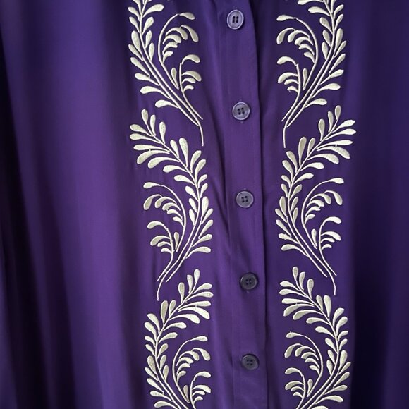 Diane Von Furstenberg Silk Purple Embroidered Floral Blouse Size 1X Long Sleeve - Picture 5 of 6